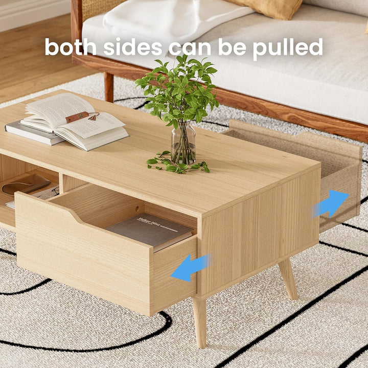 Elegant Mid-Century Modern Oak Coffee Table with Storage