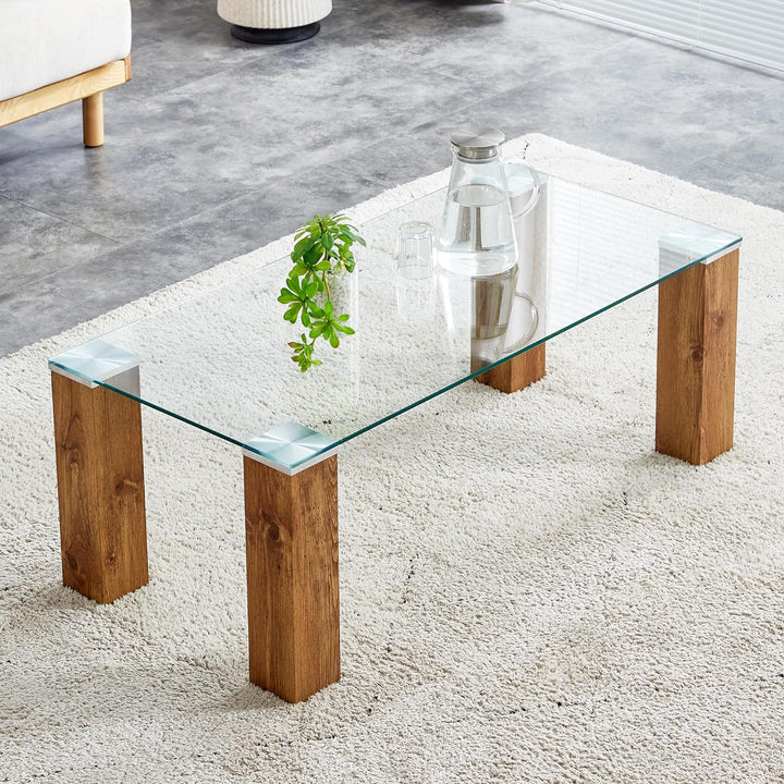 Pvillez Glass Coffee Table, Modern Rectangular Coffee Table, Style-13