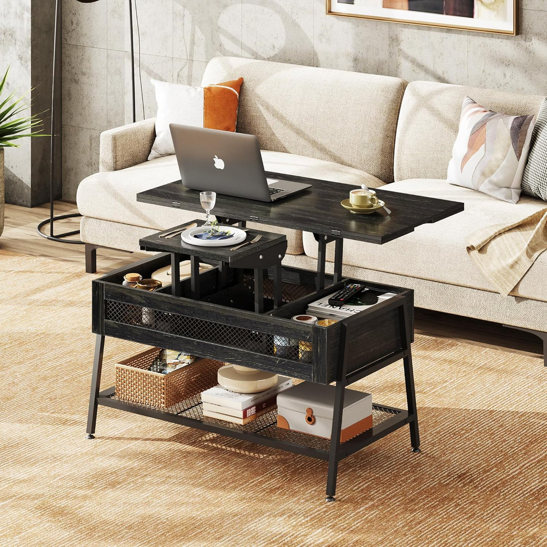 Lift Top Coffee Table with Hidden Storage, 3-in-1 Convertible, Charcoal