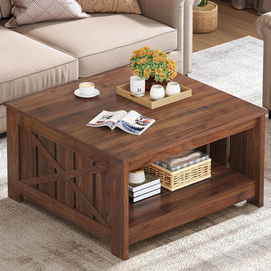 Rustic Farmhouse Coffee Table with Storage, Espresso