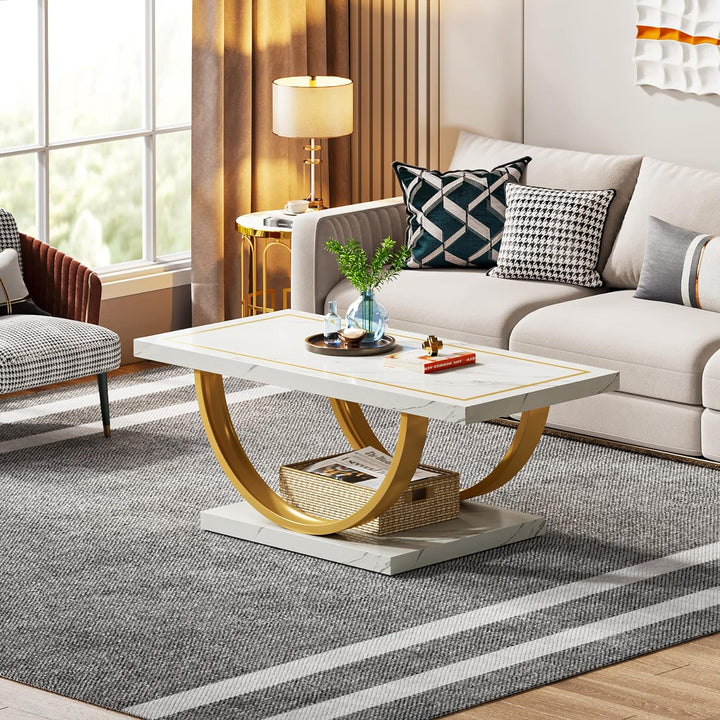 Elegant Faux Marble Coffee Table, Whitegold