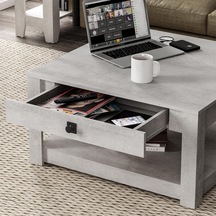 Galano Philia Modern Rectangular Coffee Table, Dusty Grey Oak