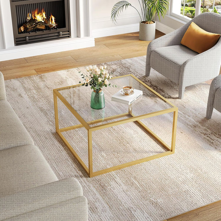 Elegant Gold Coffee Table with Glass Top for Small Spaces