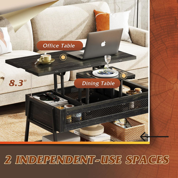 Lift Top Coffee Table with Hidden Storage, 3-in-1 Convertible, Charcoal