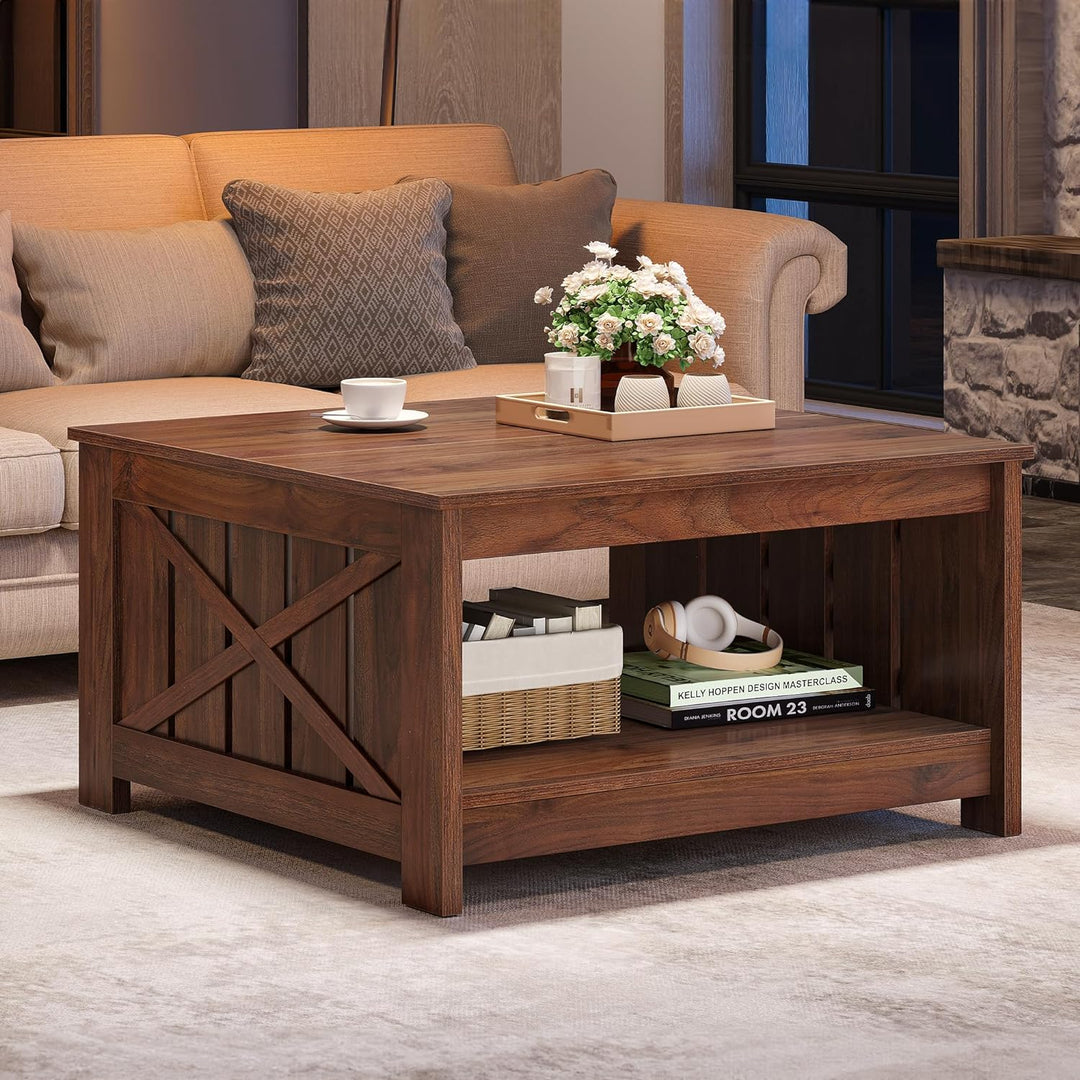 Rustic Farmhouse Coffee Table with Storage, Espresso