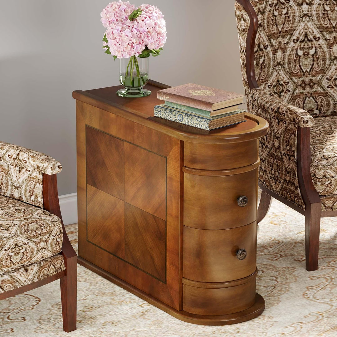 Wood End Table with 2 Drawers, Slim Nightstand