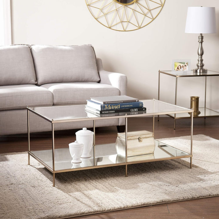 Glamorous Mirrored 2-Tier Coffee Table, Gold