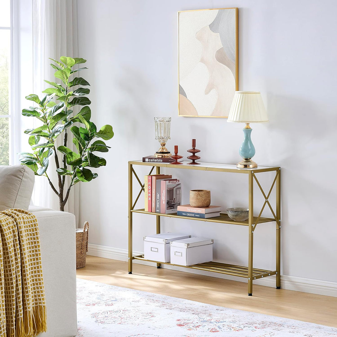 Gold Console Table, 3 Tier Entryway Hallway