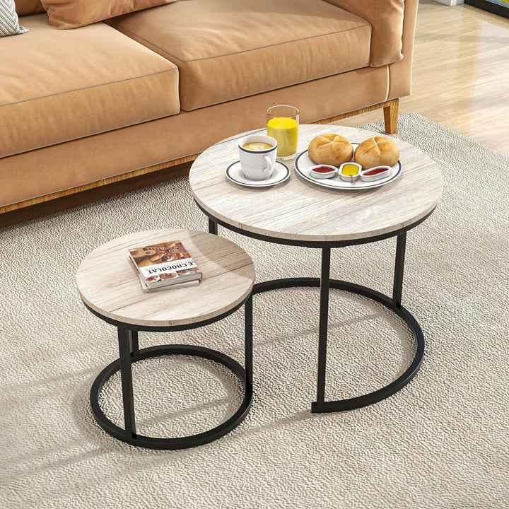 Round Coffee Table Set for Living Room, Black