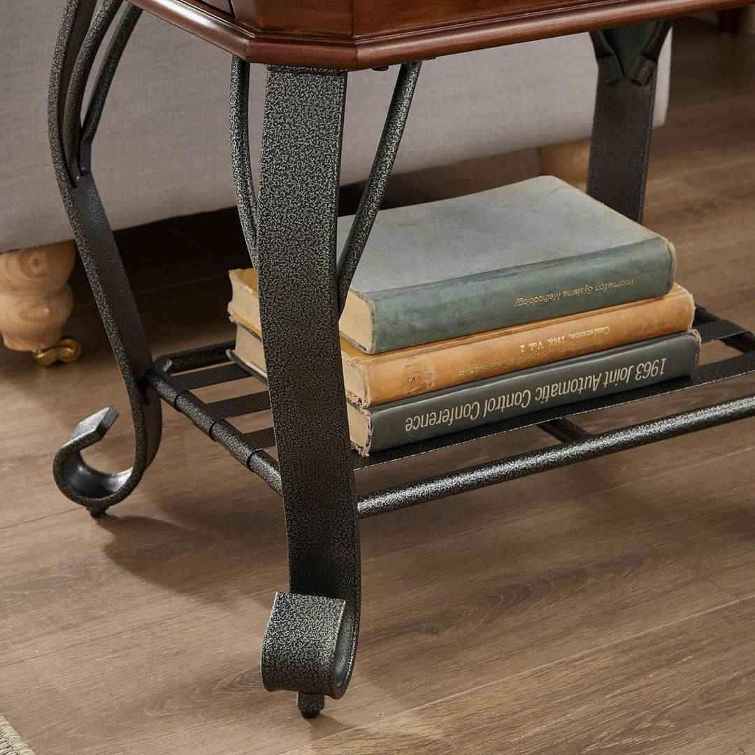 Retro Hexagon Wood End Table, Farmhouse Side Table, Mid-Century Accent