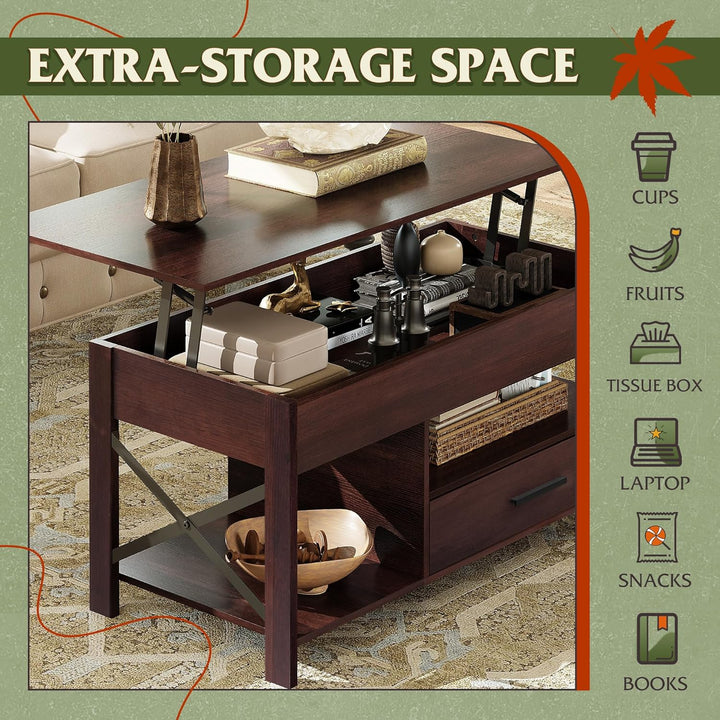 Lift Top Coffee Table with Hidden Storage, Espresso