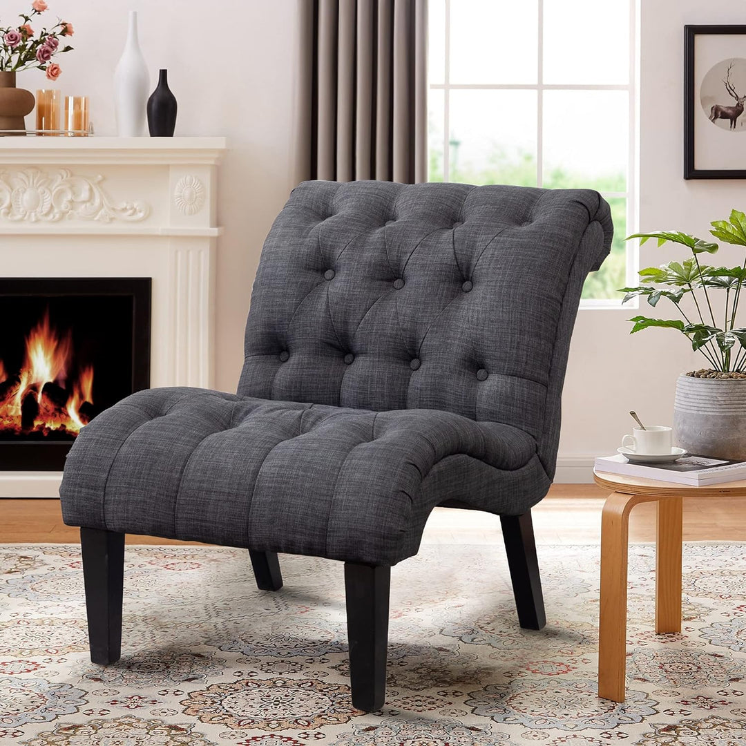 Upholstered Accent Chair Gray Fabric Wood Legs