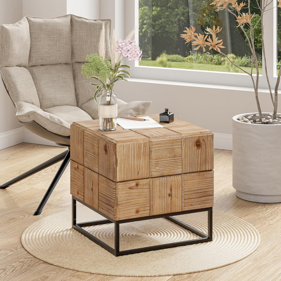 Farmhouse Nightstand Side Table Wood Metal Legs