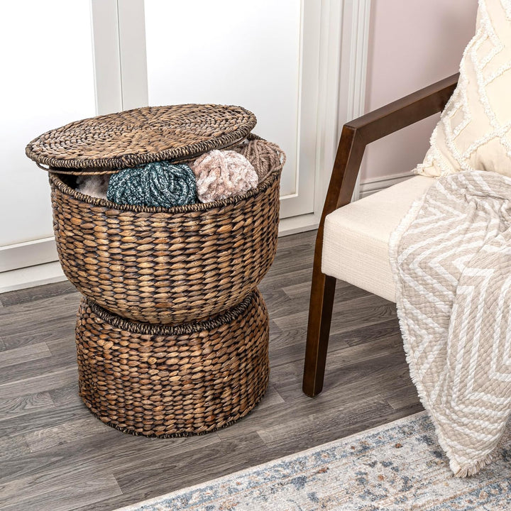 Bhola Storage Accent Table, 18", Brown Wash