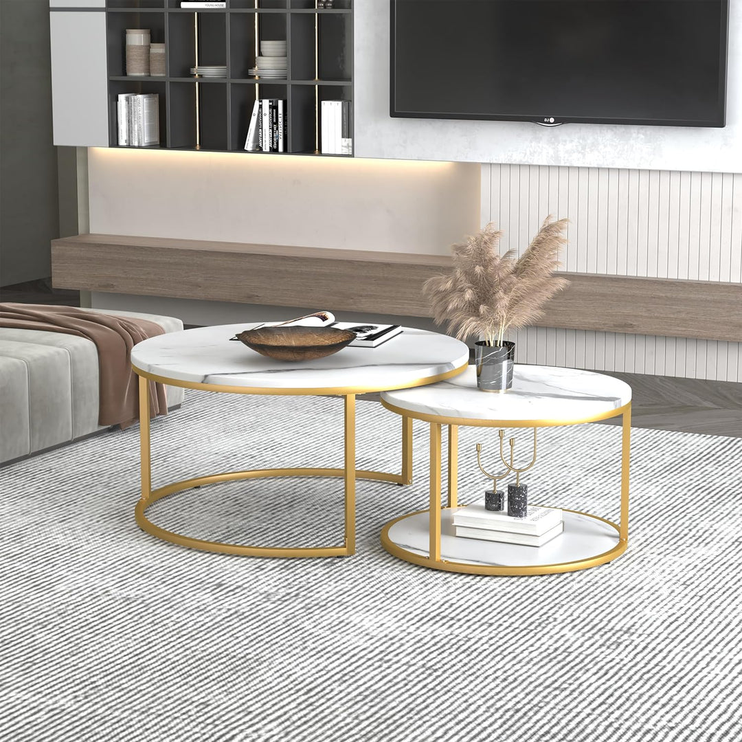 Elegant Modern Round Coffee Table Set, White