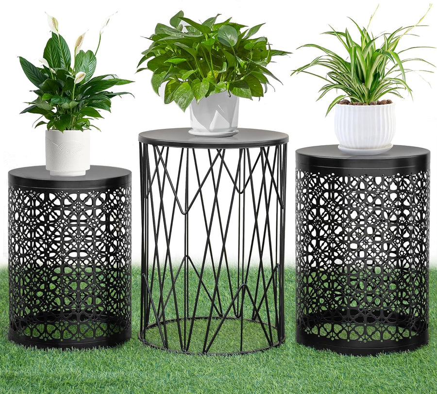 Multifunctional Indoor/Outdoor Side & Coffee Tables, Black Flower