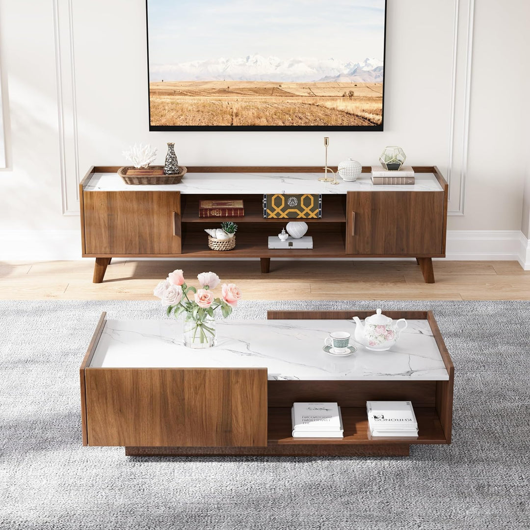 Mid-Century Modern Coffee Table, Brown and White