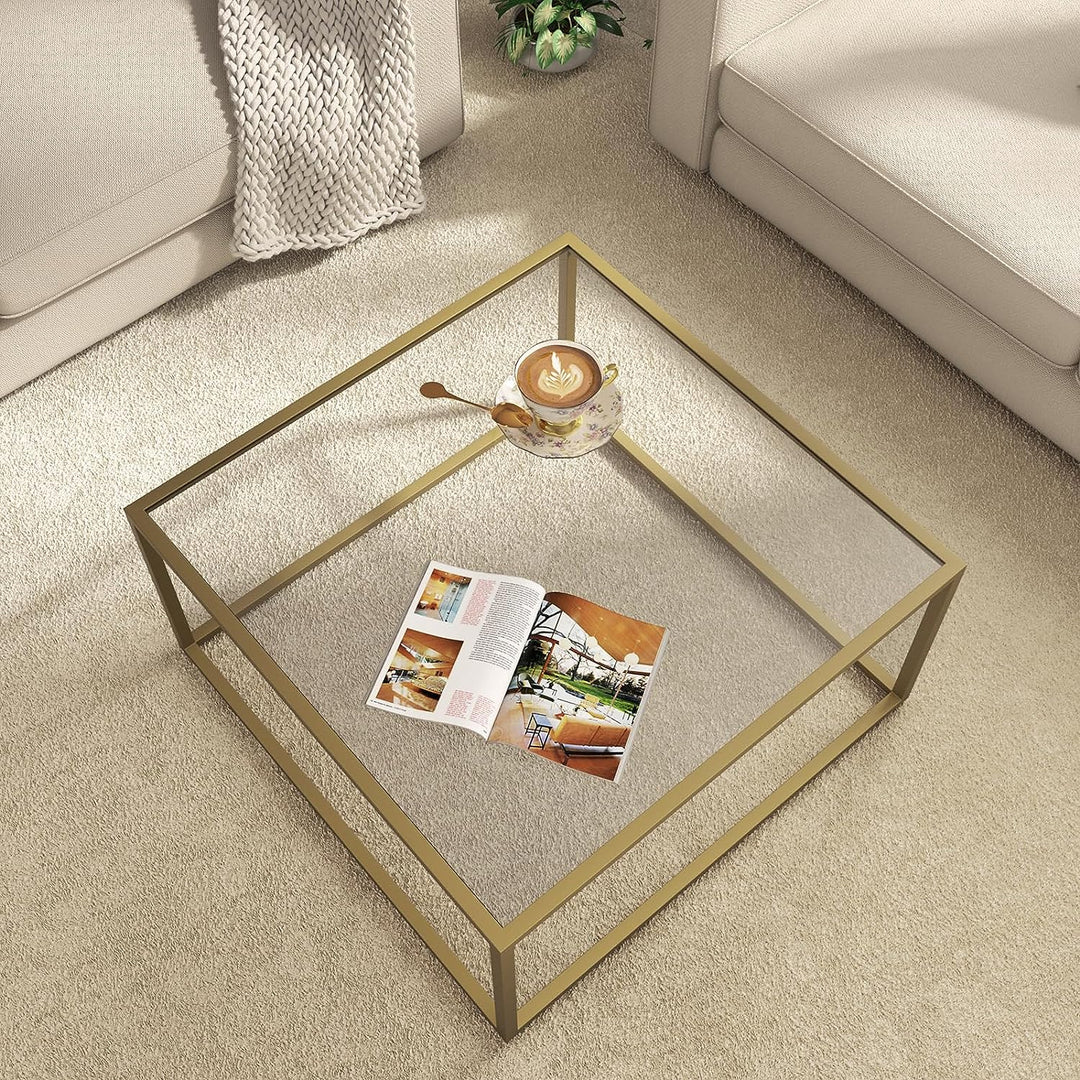 Elegant Gold Coffee Table with Glass Top for Small Spaces