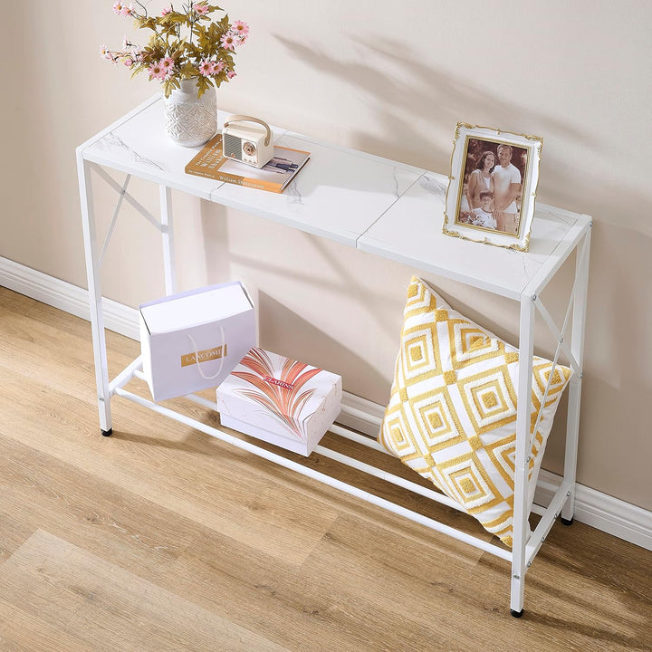 Console Table, 2-Tier Industrial Entryway, White