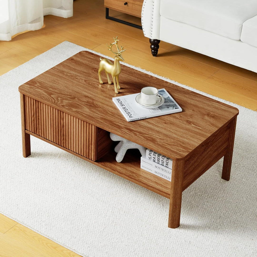 Mid-Century Modern Rectangular Wood Coffee Table, Walnut