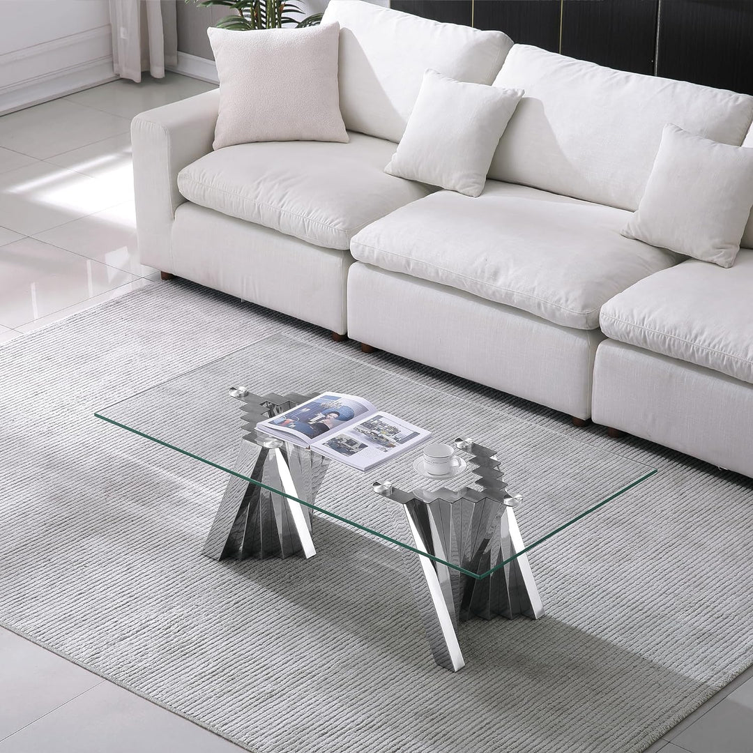 Modern Glass & Stainless Steel Coffee Table, Silver20