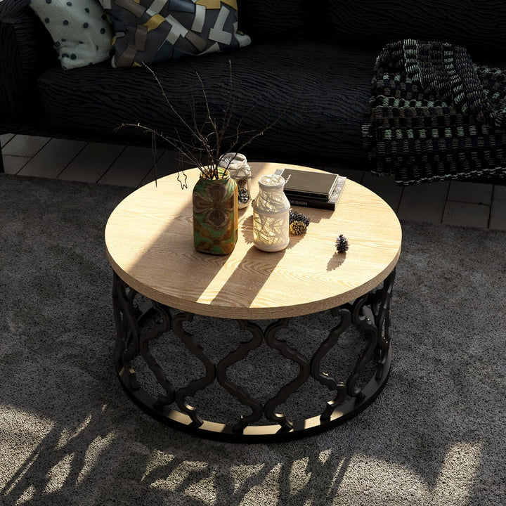 Rustic Farmhouse Coffee Table, Distressed Wood Top, Black