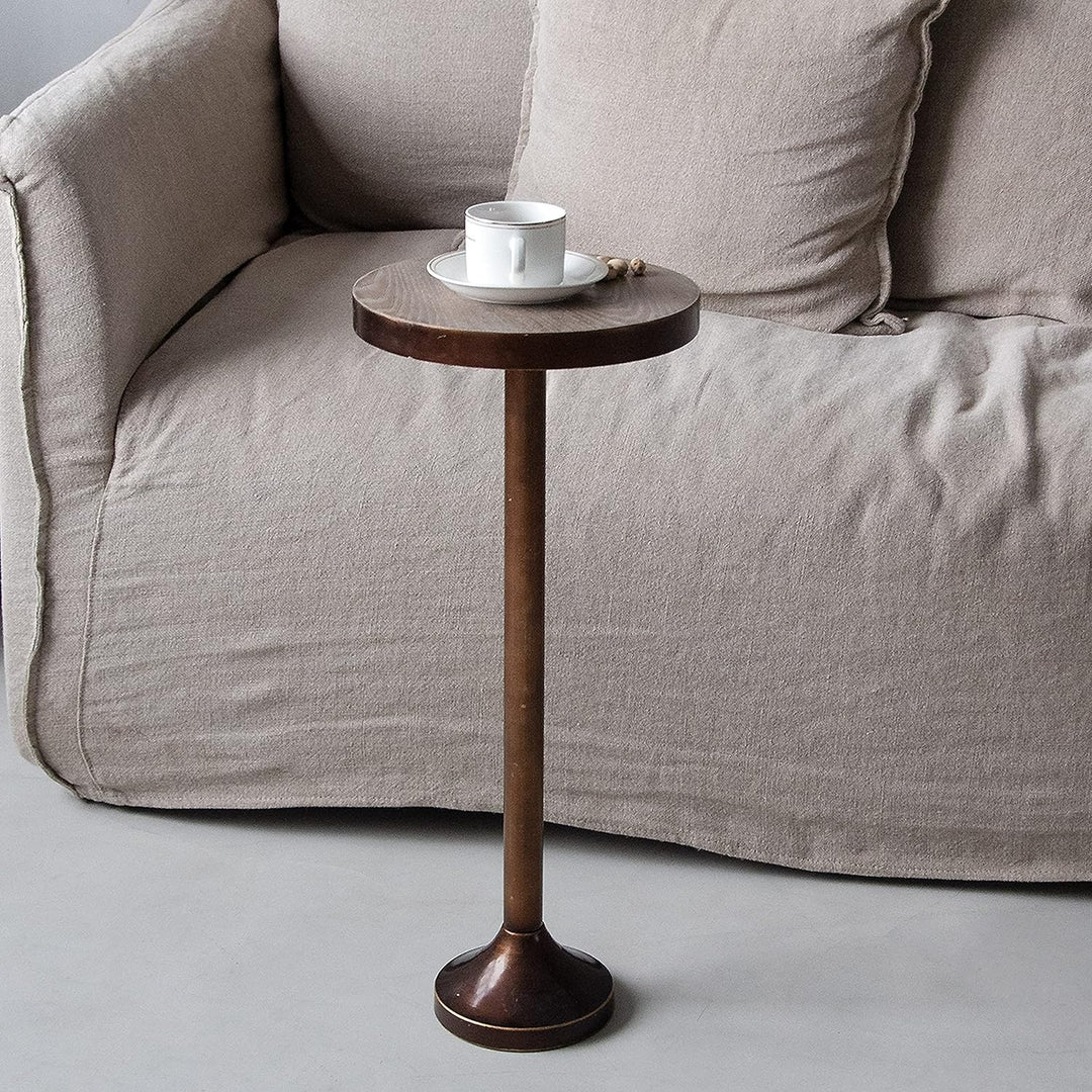 Small Pedestal End Table, Light Espresso