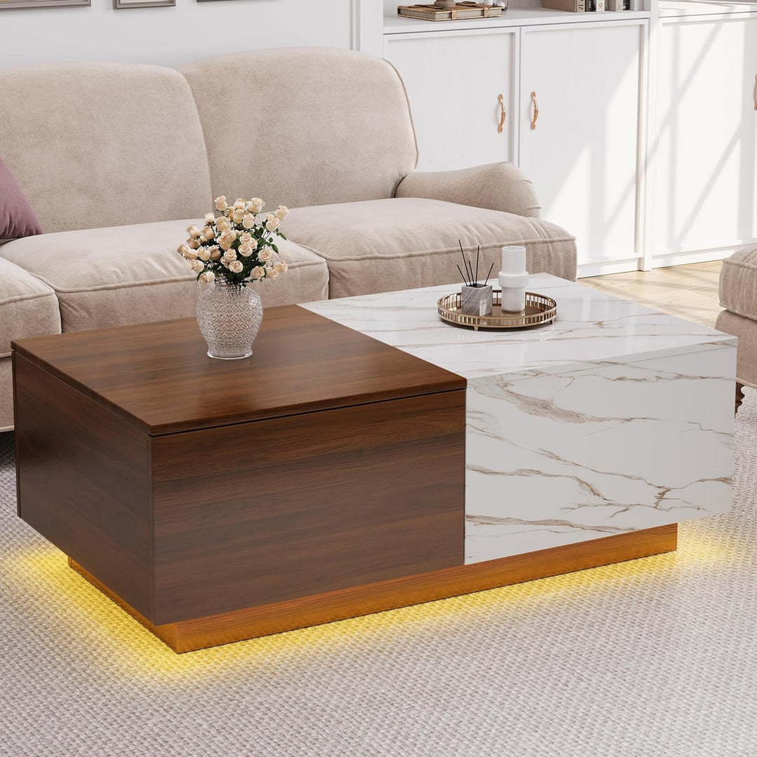 Elegant Wooden Coffee Tables with Storage, LED Center Tables