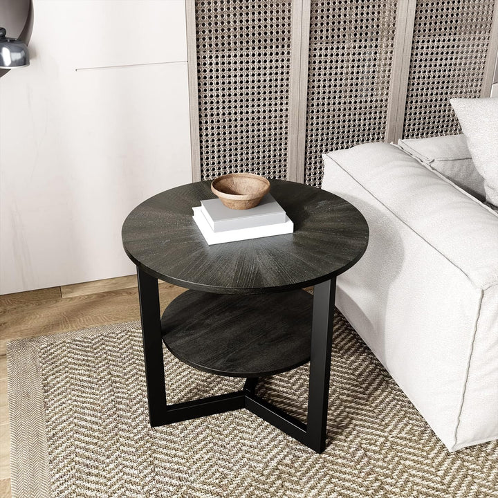 Small Round End Table 2-Tier Shelf 24''H 19.3''D