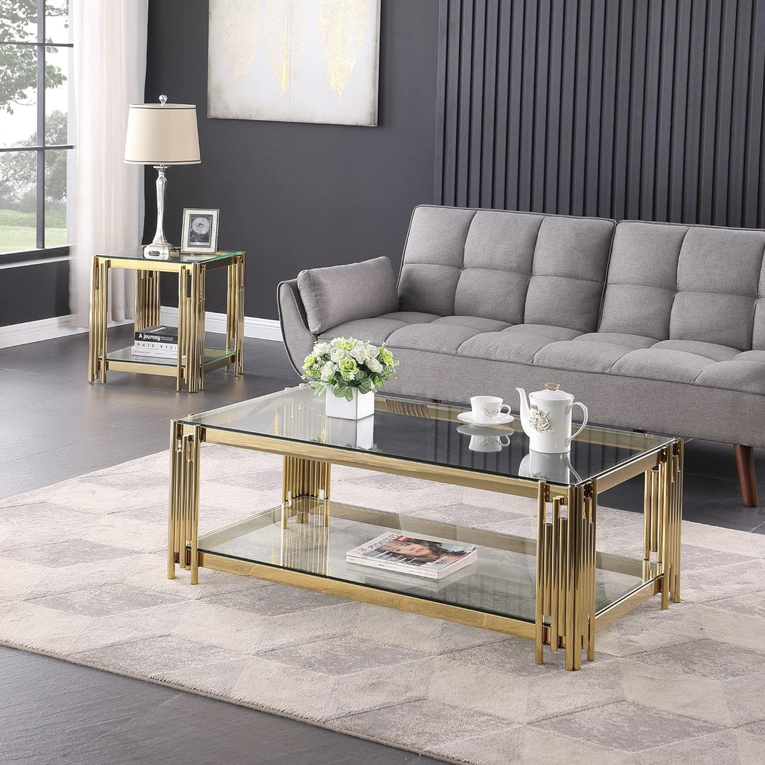 48" Rectangular Glass Coffee Table, Gold