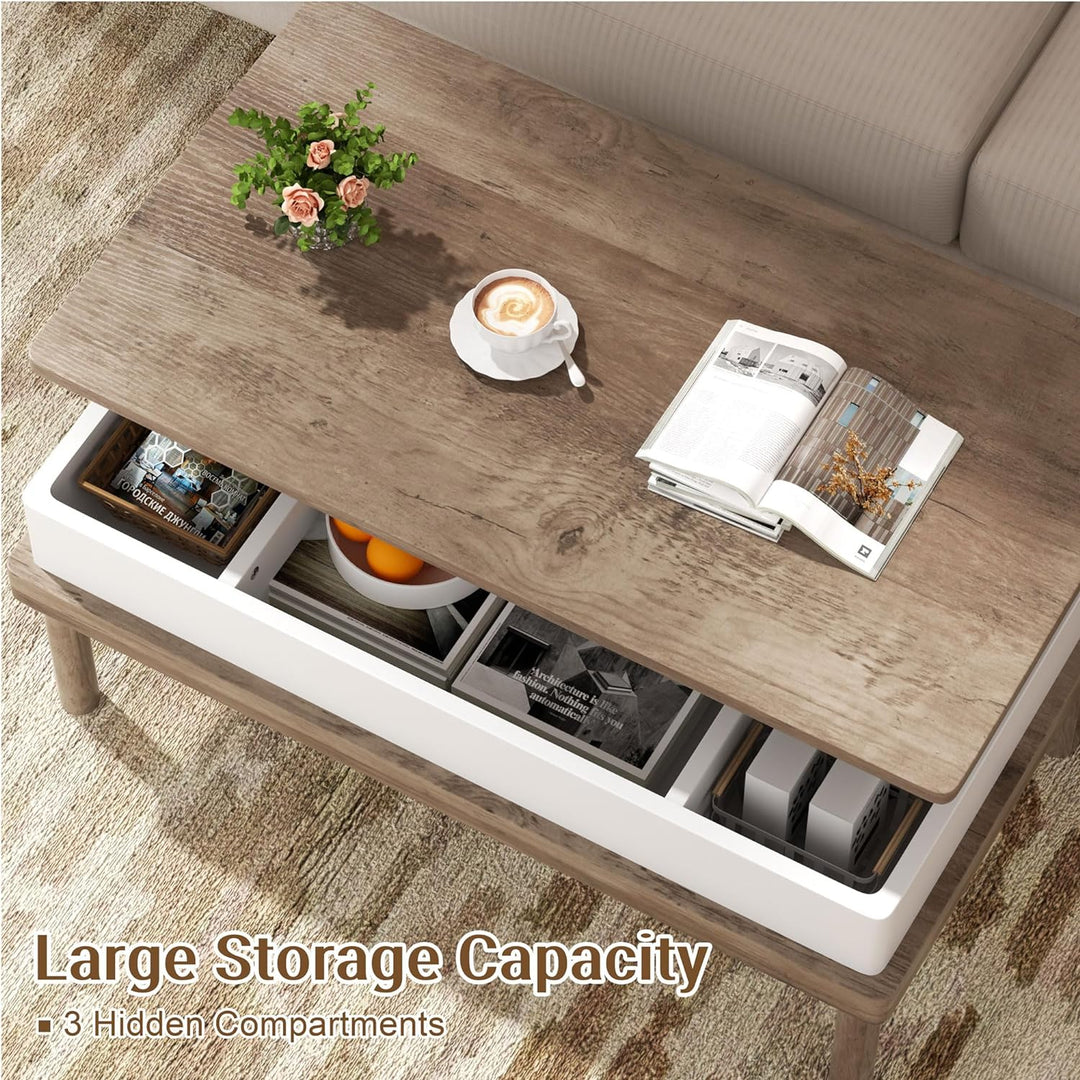 Shintenchi Lift Top Coffee Table with Hidden Compartment, Ivory