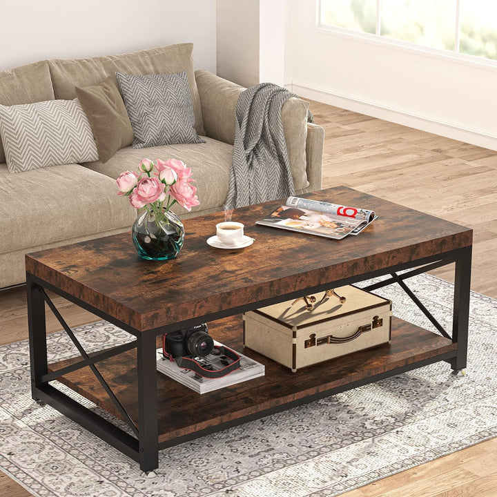 Tribesigns Industrial Coffee Table, 43 inch Cocktail Table, Rustic Brown