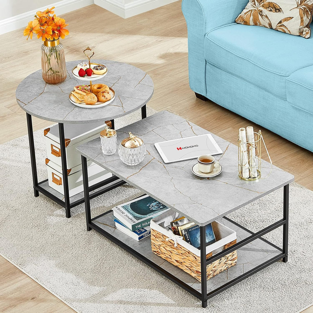 Modern Marble Coffee Table with Storage, Grey