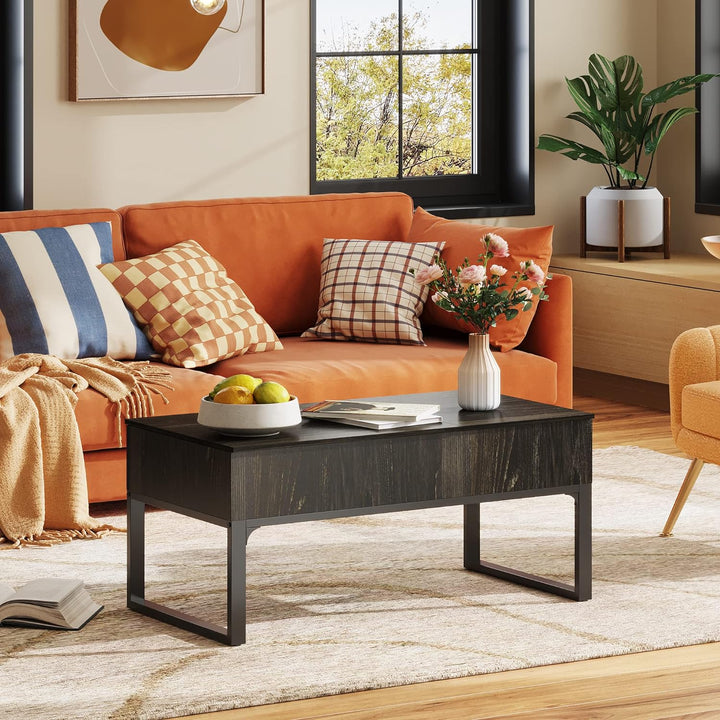 Lift Top Coffee Table with Hidden Storage, Modern Wood Black