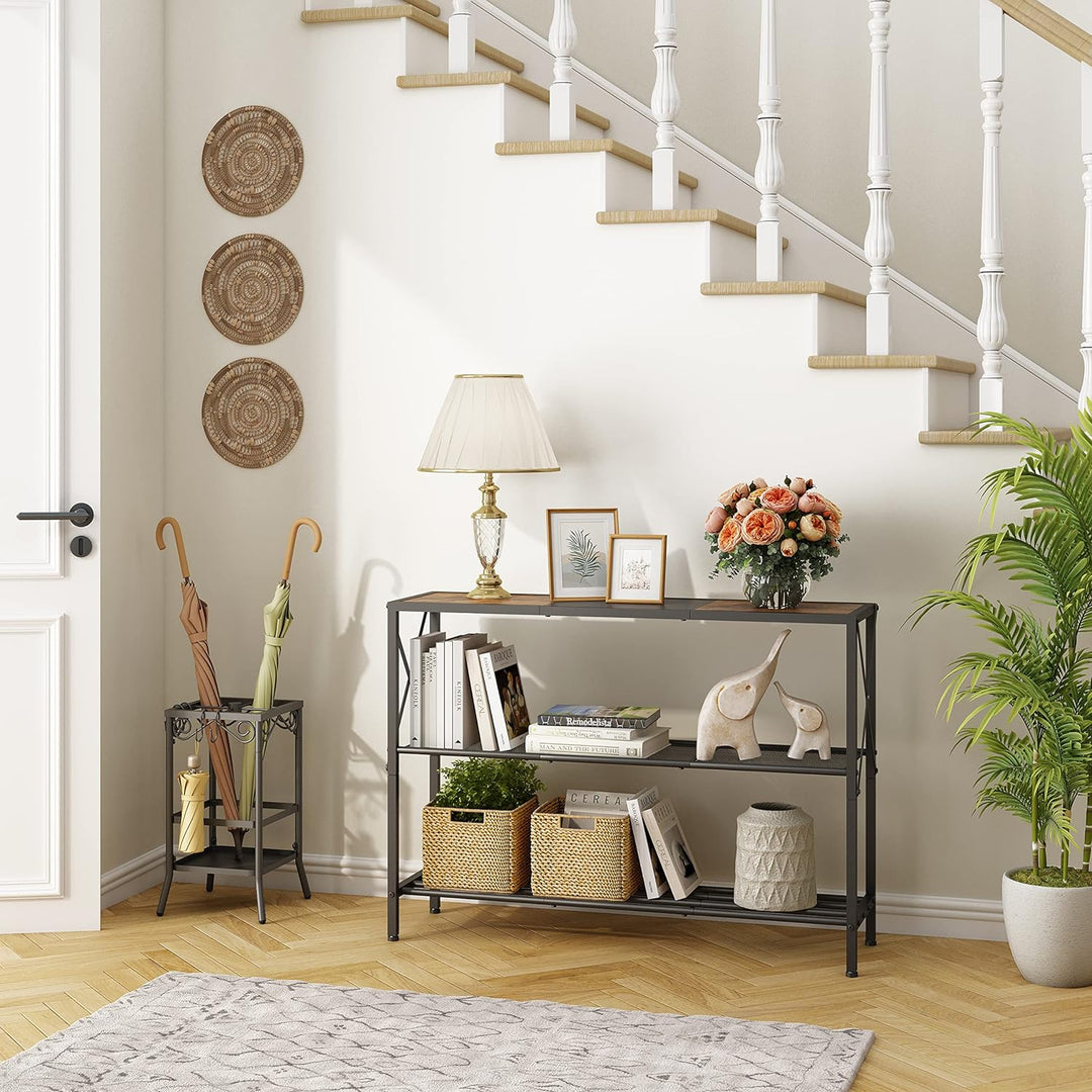 3 Tier Entryway Table, Rustic Brown&Black