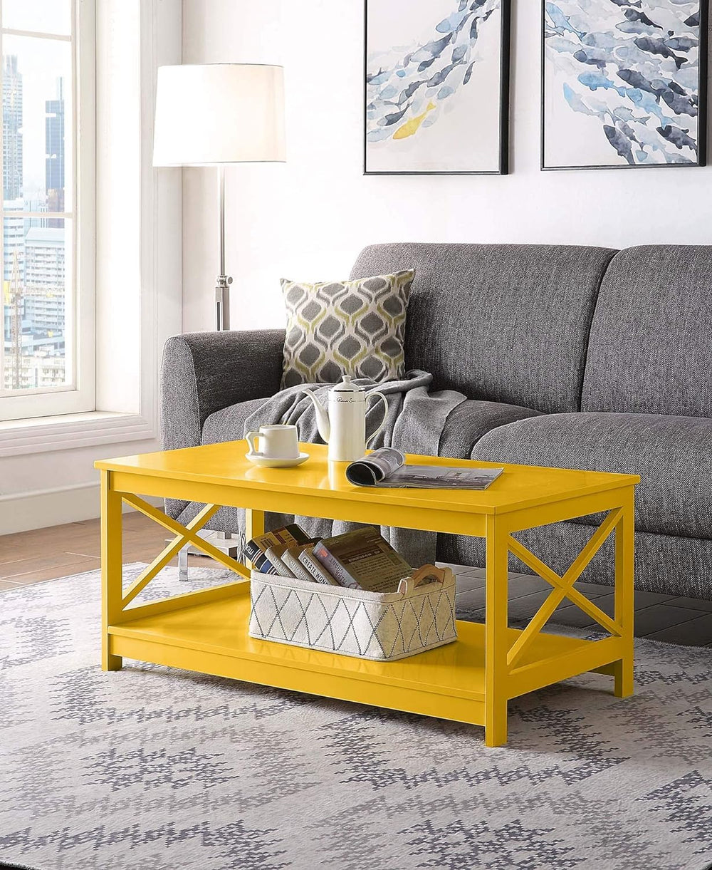 Convenience Concepts Oxford Coffee Table with Shelf, Yellow