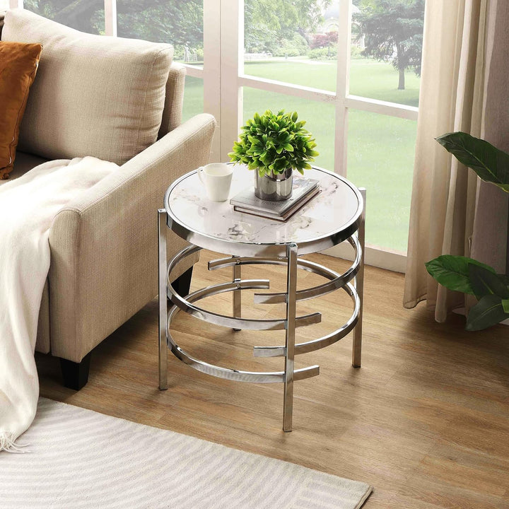 Elegant Sintered Stone Coffee Table, Sturdy Metal Frame, Silver