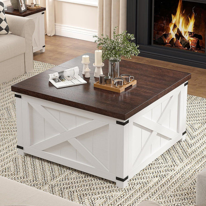 Farmhouse Coffee Table with Hidden Storage, White