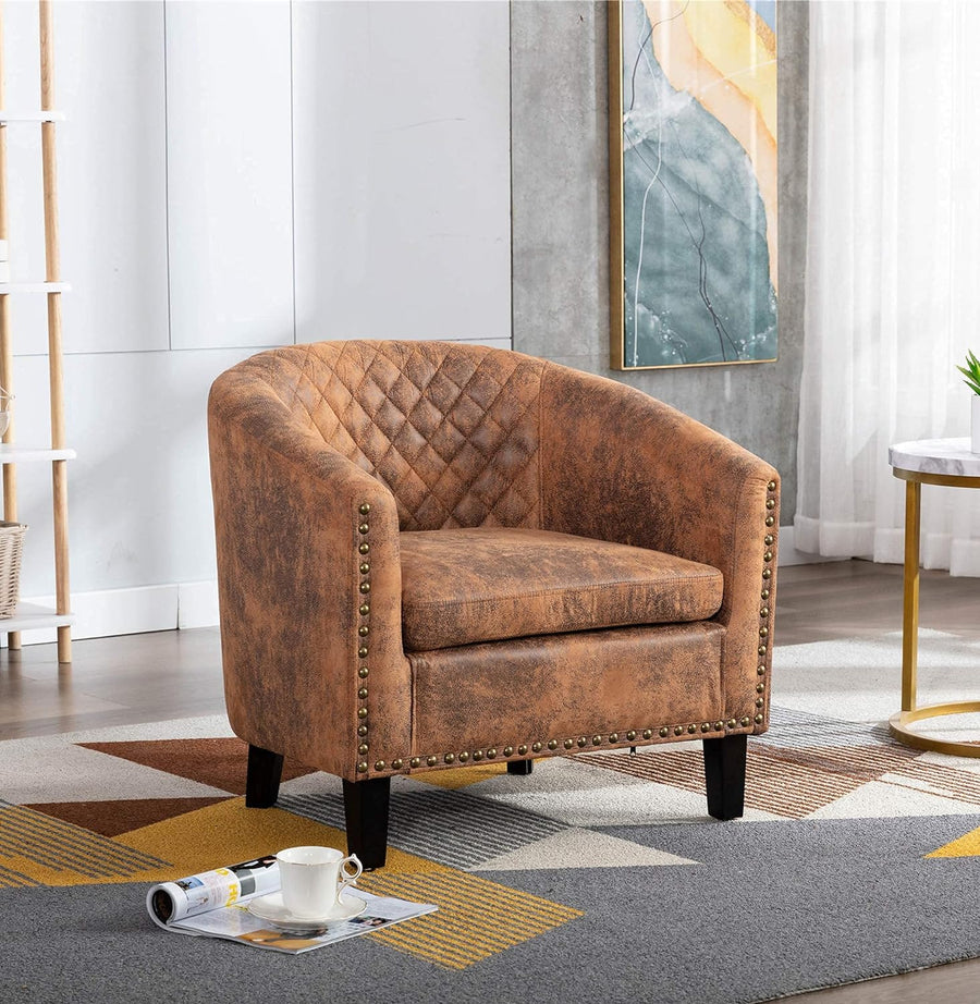 Armchair Barrel Club Chair,Modern Microfiber Accent (Light Coffee)