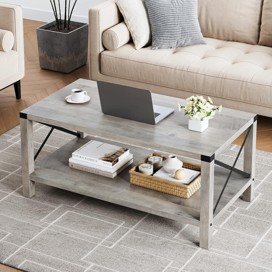 Rustic Farmhouse Tea Coffee Table, Grey