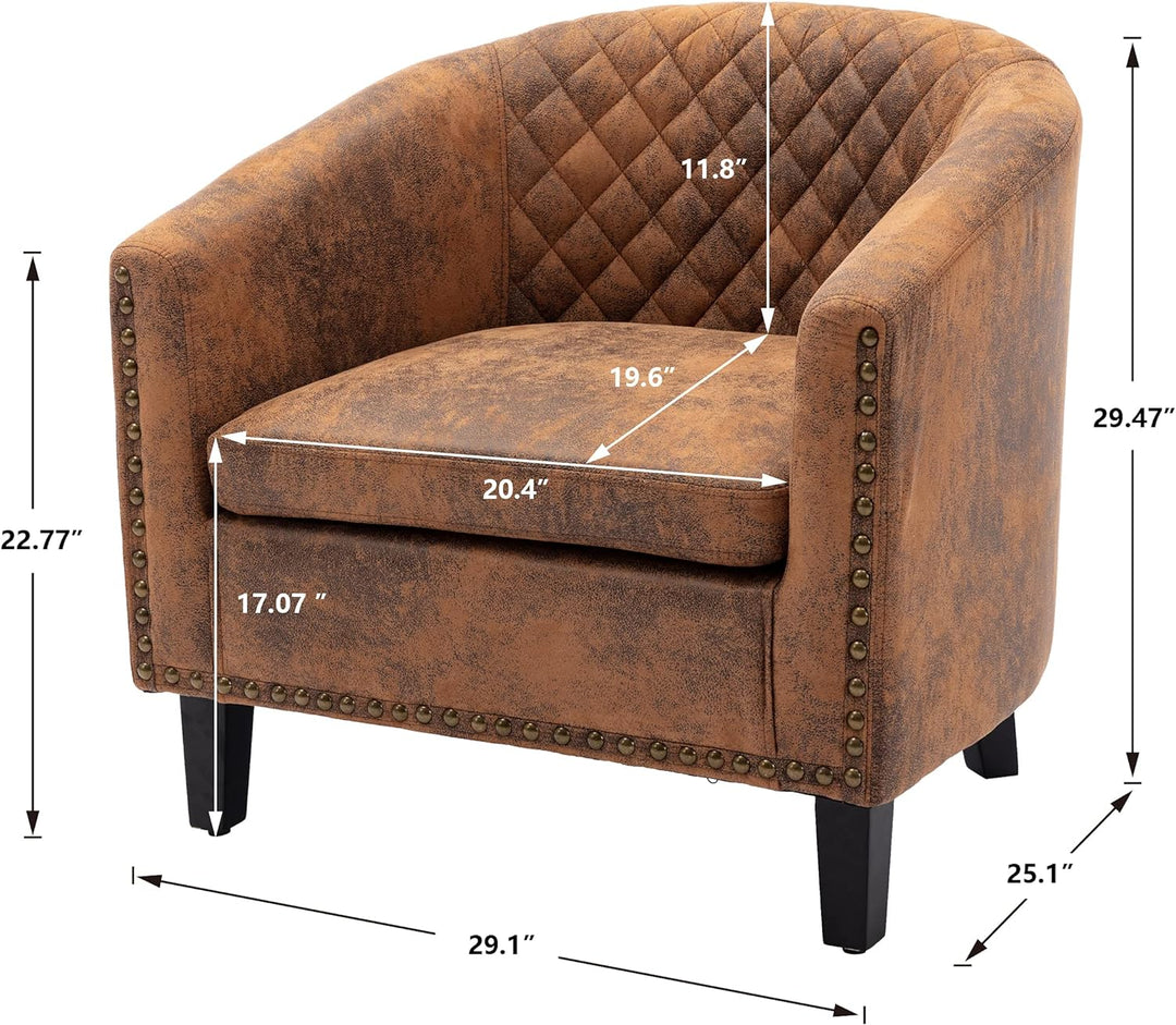 Upholstered Accent Armchair Antique Brown Fabric