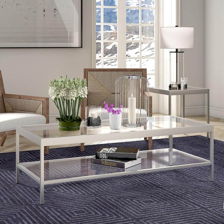 Rectangular Coffee Table in Satin Nickel, Modern Rectangular