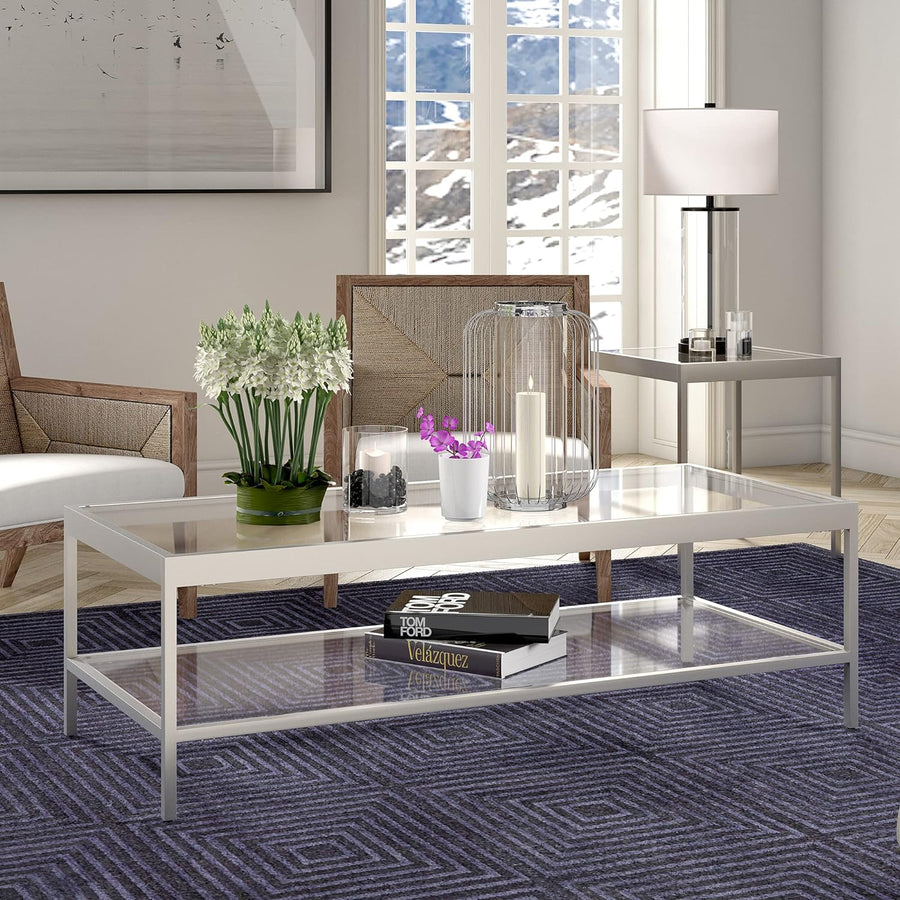 Rectangular Coffee Table in Satin Nickel, Modern Rectangular