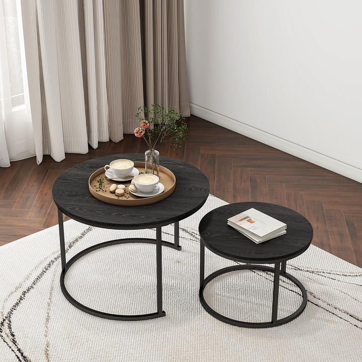 Round Coffee Table Set with 2 End Tables, Black Accent Furniture