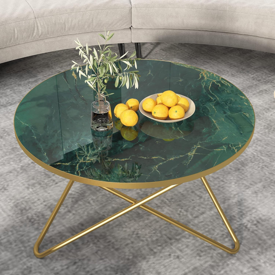 HLR Round Coffee Table, Green Faux Marble Top