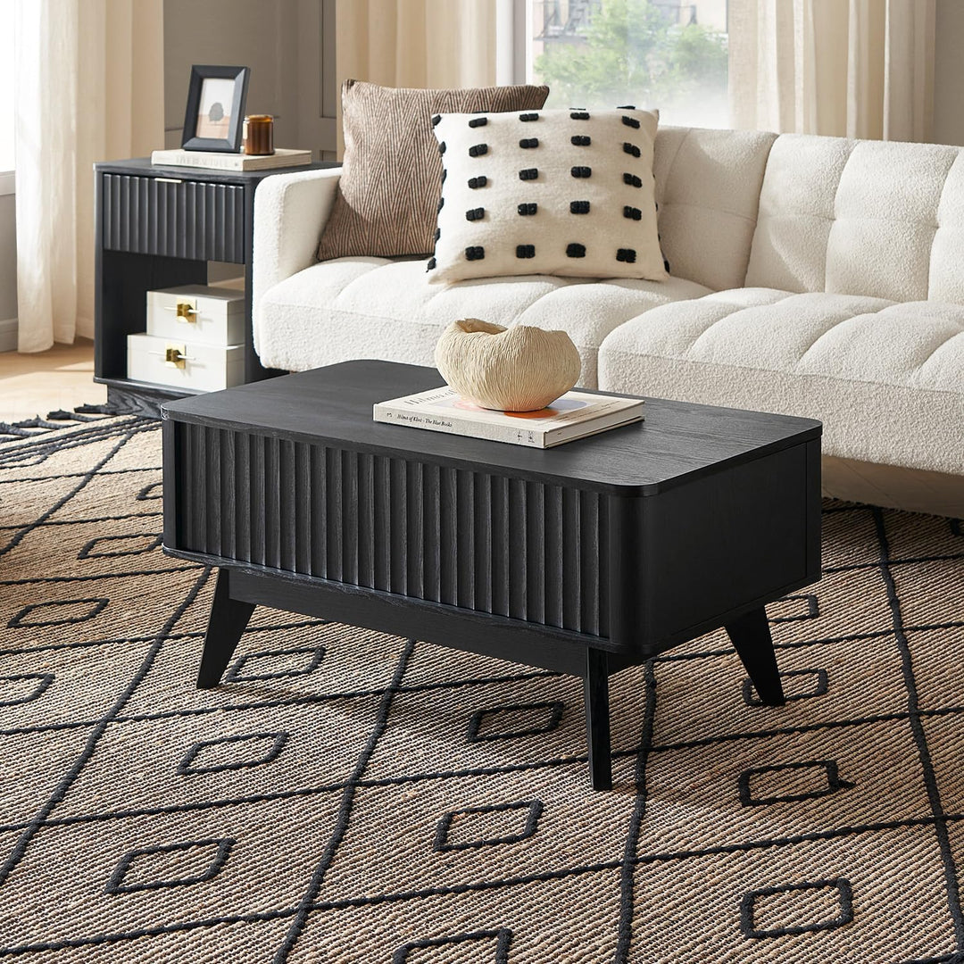 Mopio Coffee Table with Lifting Top, Mid-Century Modern Farmhouse, Black Oak