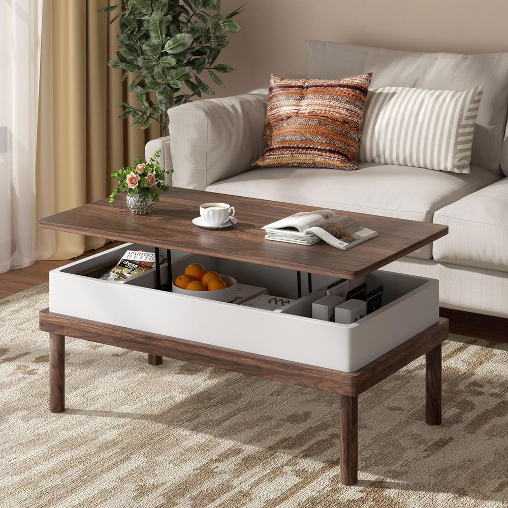 Shintenchi Lift Top Coffee Table with Hidden Compartment, Walnut