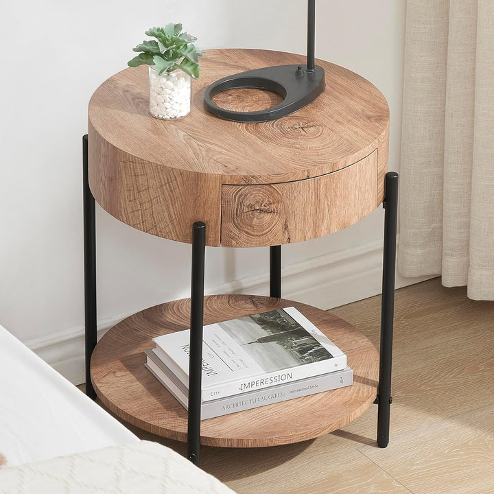 Round End Table Farmhouse Side Table Wooden