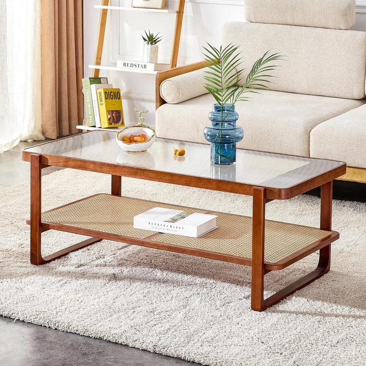 Coffee Table, Modern Simple Rectangle Double Layer Solid Wood Tea Table, 45'' Wood 2