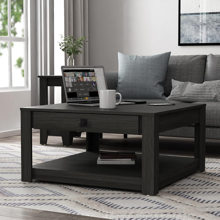 Galano Philia Modern Rectangular Coffee Table, 2-Tier, Black Oak